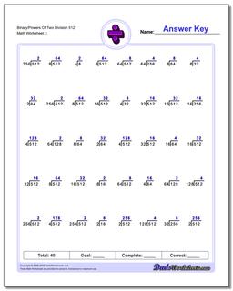 Binary/Powers Of Two Division Worksheet 512
