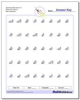 Spaceship Math Division Worksheet 16 Eleven and Twelve D
