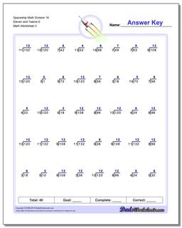 Spaceship Math Division Worksheet 16 Eleven and Twelve E