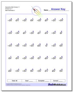 Spaceship Math Division Worksheet 11 Division by 11