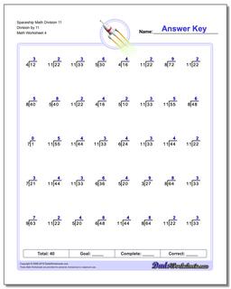 Spaceship Math Division Worksheet 11 Division by 11