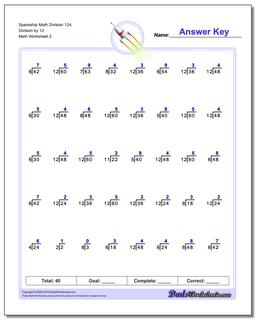 Spaceship Math Division Worksheet 12A Division by 12 /worksheets/division.html