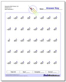 Spaceship Math Division Worksheet 12A Division by 12