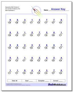 Spaceship Math Division Worksheet A Any Number Divided by One /worksheets/division.html