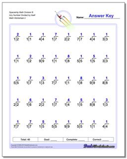 Spaceship Math Division Worksheet B Any Number Divided by Itself /worksheets/division.html