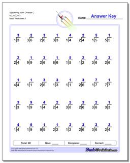 Division Worksheet Spaceship Math C 4/2, 6/2, 6/3
