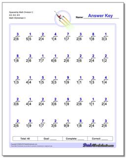Spaceship Math Division Worksheet C 4/2, 6/2, 6/3