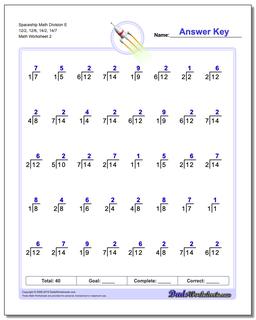 Spaceship Math Division Worksheet E 12/2, 12/6, 14/2, 14/7 /worksheets/division.html
