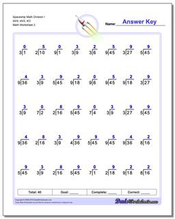 Spaceship Math Division Worksheet I 45/9, 45/5, 9/3 /worksheets/division.html