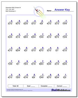 Spaceship Math Division Worksheet M 12/3, 12/4, 49/7