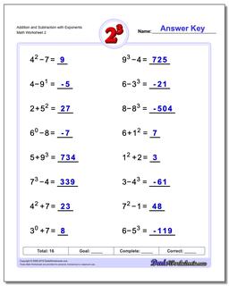 Addition Worksheet and Subtraction Worksheet with Exponents /worksheets/exponents.html