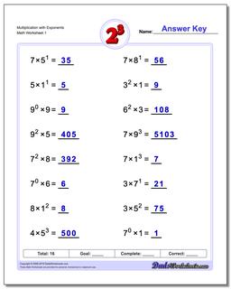 Exponents Worksheet Multiplication with