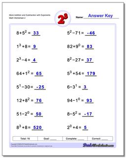 More Addition Worksheet and Subtraction Worksheet with Exponents /worksheets/exponents.html