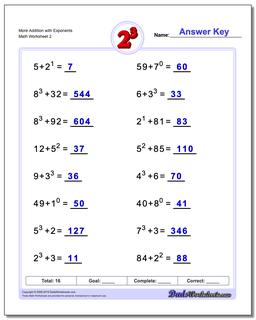 More Addition Worksheet with Exponents /worksheets/exponents.html
