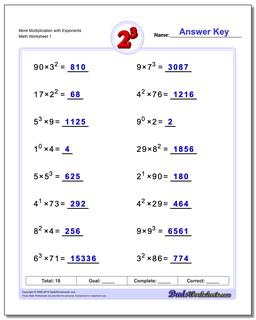 Exponents Worksheet More Multiplication with
