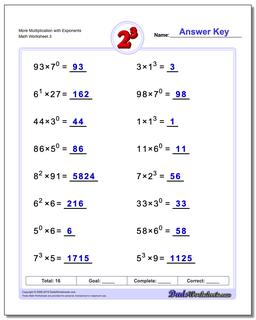 More Multiplication Worksheet with Exponents