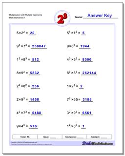 Exponents Worksheet Multiplication with Multiple