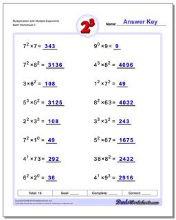 Multiplication Worksheet with Multiple Exponents