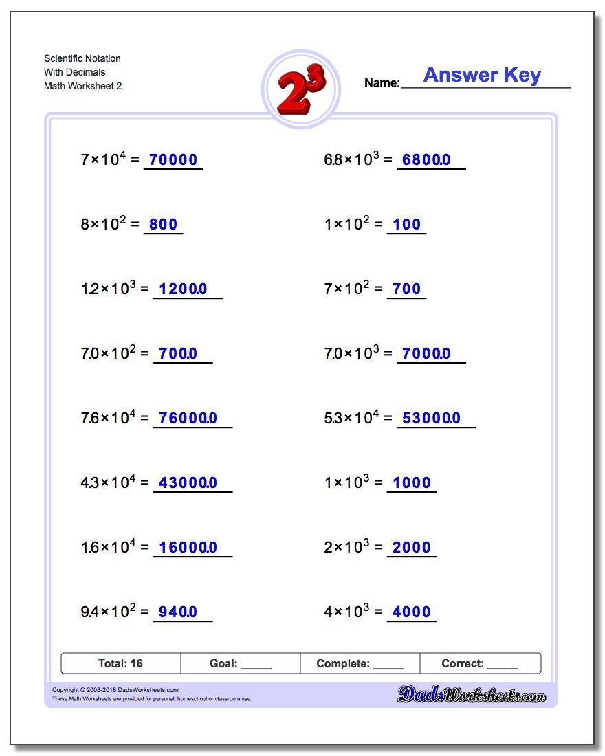 Power Of Ten Notation Inside Scientific Notation Worksheet 8th Grade