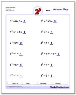 Exponents Worksheet Simple With Hints