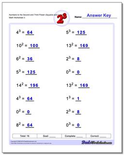 Numbers to the Second and Third Power (Squares and Cubes) Worksheet