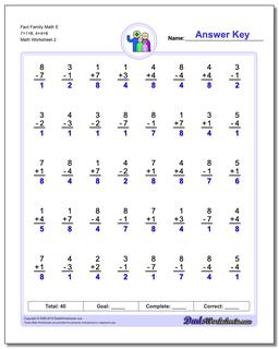 Fact Family Math E 7+1=8, 4+4=8 /worksheets/fact-family-math.html Worksheet