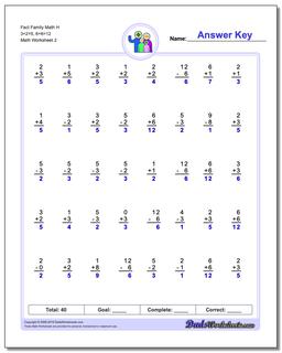 Fact Family Math H 3+2=5, 6+6=12 /worksheets/fact-family-math.html Worksheet