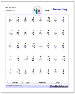 Fact Family Math O 4+3=7, 7+6=13 /worksheets/fact-family-math.html Worksheet