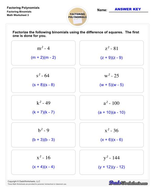Factoring polynomials using greatest common factor, grouping, binomial factoring and more! Includes specific practice for both quadratic and linear expressions.  Factoring Polynomials Factoring Binomials V3