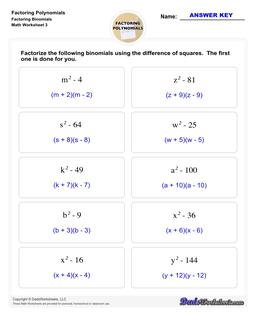 Factoring Polynomials Worksheets