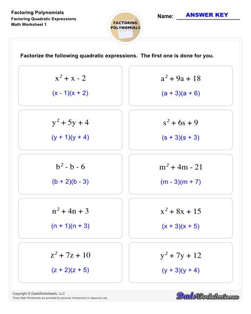 Factoring polynomials using greatest common factor, grouping, binomial factoring and more! Includes specific practice for both quadratic and linear expressions.  Factoring Polynomials Factoring Quadratic Expressions V1