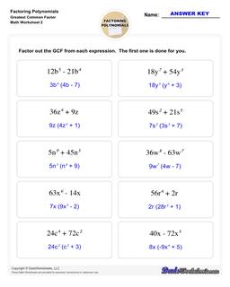 Factoring Polynomials Worksheets