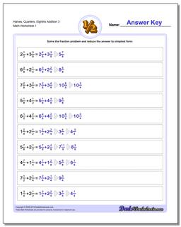 Halves, Quarters, Eighths Addition Worksheet 3 Adding Fraction Worksheets