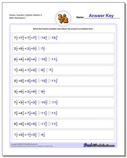 Halves, Quarters, Eighths Addition Worksheet 4 /worksheets/fraction-addition.html