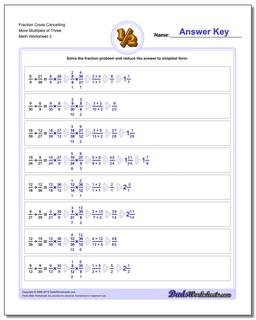 Fraction Worksheet Cross Cancelling More Multiples of Three