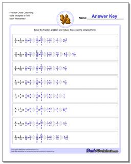 Fraction Worksheet Cross Cancelling More Multiples of Two Dividing Fractions