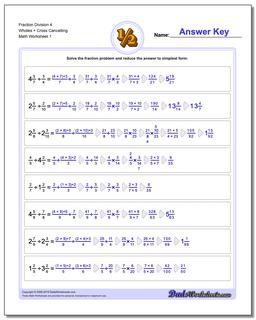 Fraction Worksheet Division Worksheet 4 Wholes + Cross Cancelling Dividing Fractions