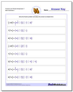 Multiply fractions with and without wholes using this worksheet, including cross-cancelling problems for pre-algebra students.