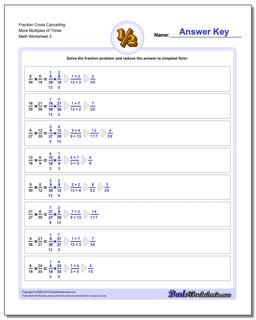Fraction Worksheet Cross Cancelling More Multiples of Three