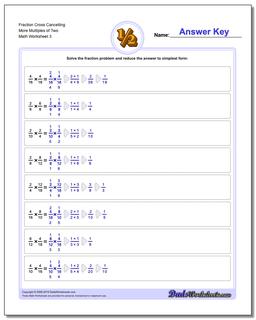 Fraction Worksheet Cross Cancelling More Multiples of Two