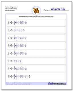 Fraction Worksheet Multiplication Worksheet 3 With Cross-Cancelling Multiplying Fractions