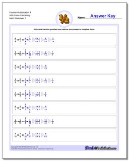 Fraction Worksheet Multiplication Worksheet 4 With Cross-Cancelling Multiplying Fractions