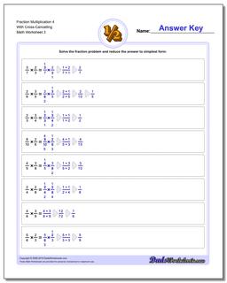 Fraction Worksheet Multiplication Worksheet 4 With Cross-Cancelling
