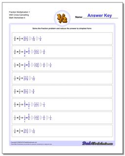 Fraction Worksheet Multiplication Worksheet 1 With Cross-Cancelling