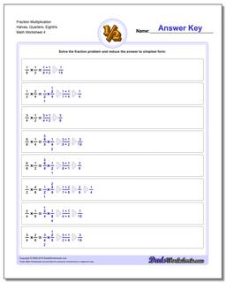 Fraction Worksheet Multiplication Worksheet Halves, Quarters, Eighths