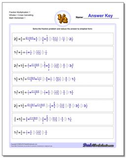 Fraction Worksheet Multiplication Worksheet 1 Wholes + Cross Cancelling Multiplying Fractions
