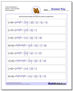 Fraction Worksheet Multiplication Worksheet 2 Wholes + Cross Cancelling