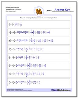 Fraction Worksheet Multiplication Worksheet 3 Wholes + Cross Cancelling Multiplying Fractions