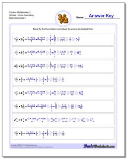 Fraction Worksheet Multiplication Worksheet 3 Wholes + Cross Cancelling