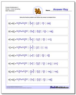 Fraction Worksheet Multiplication Worksheet 4 Wholes + Cross Cancelling Multiplying Fractions